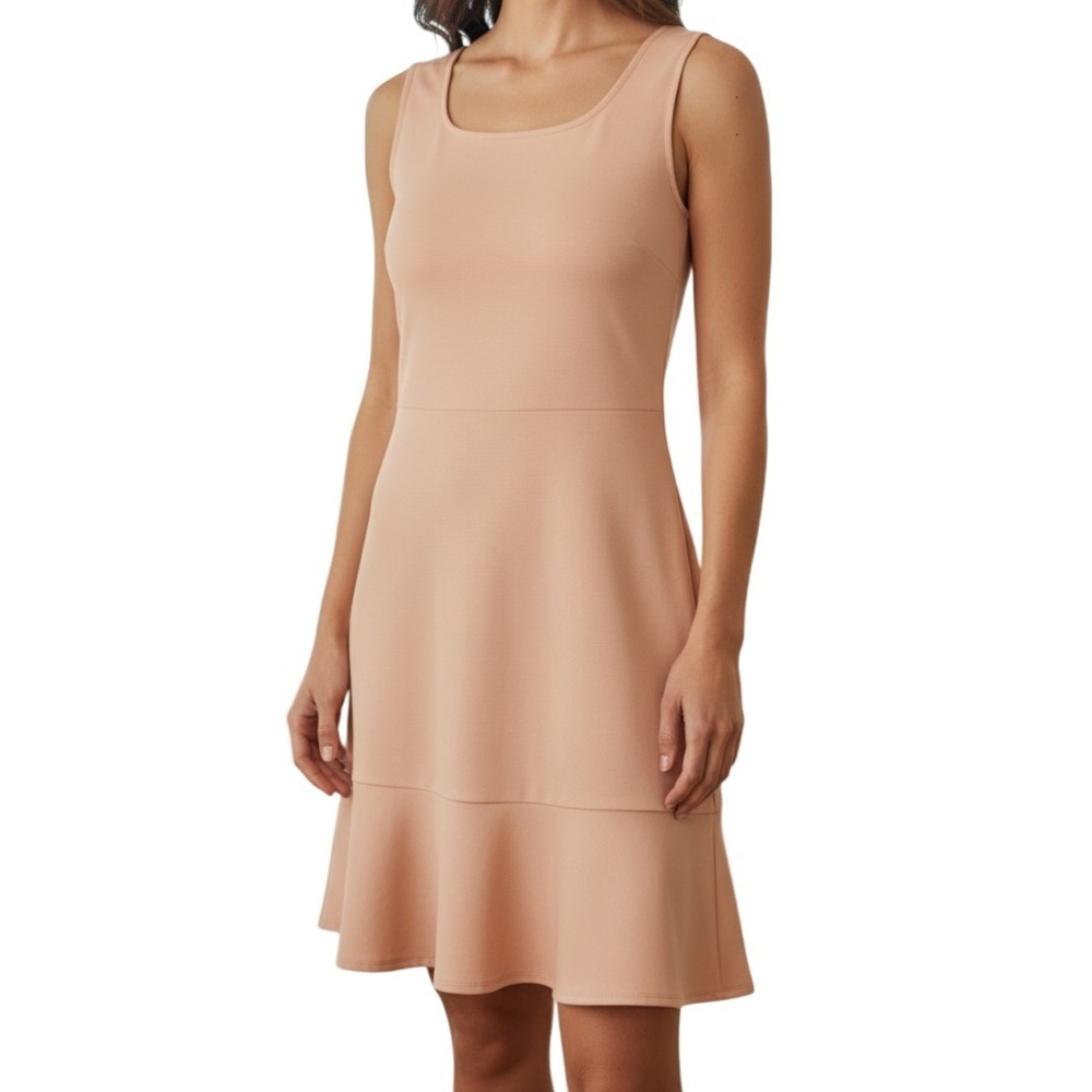 WHITE HOUSE BLACK MARKET Soft Pink Peplum Hem Sleeveless Ribbed Dress EUC Size 2